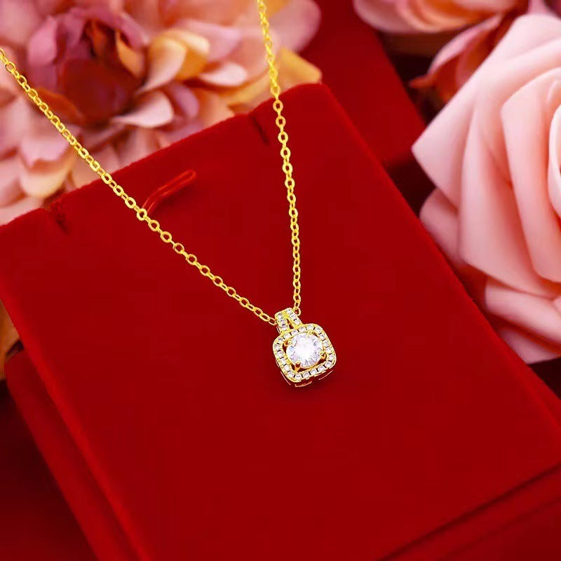 fashion jewelry set zircon gem pendant chain choker necklace for women gold color stud earring statement wedding ring - lunastein