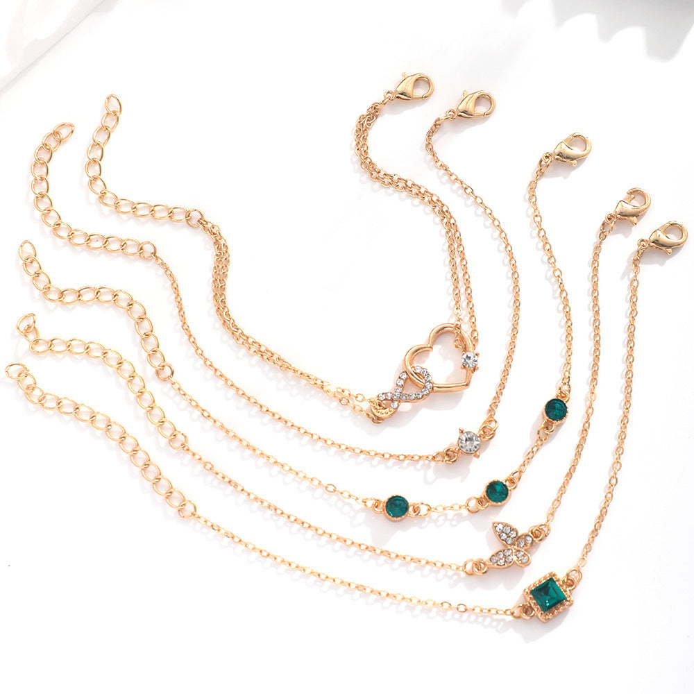 bohemian 5pc green crystal bracelets jewelry set for women heart bracelet wedding engagement bracelet fashion jewelry - lunastein