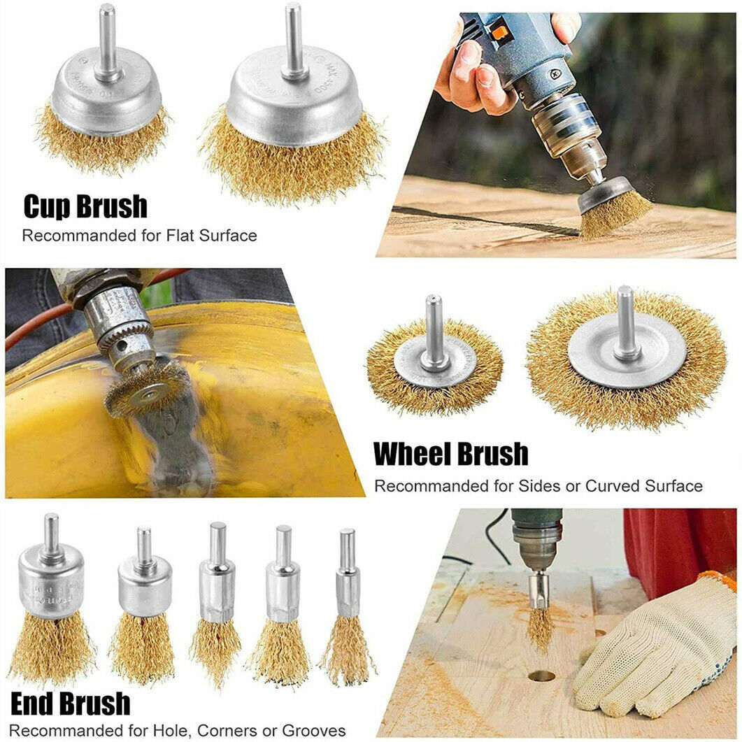 9pcs grinding brushes steel wire brush wire brushes set attachment for drilling machine