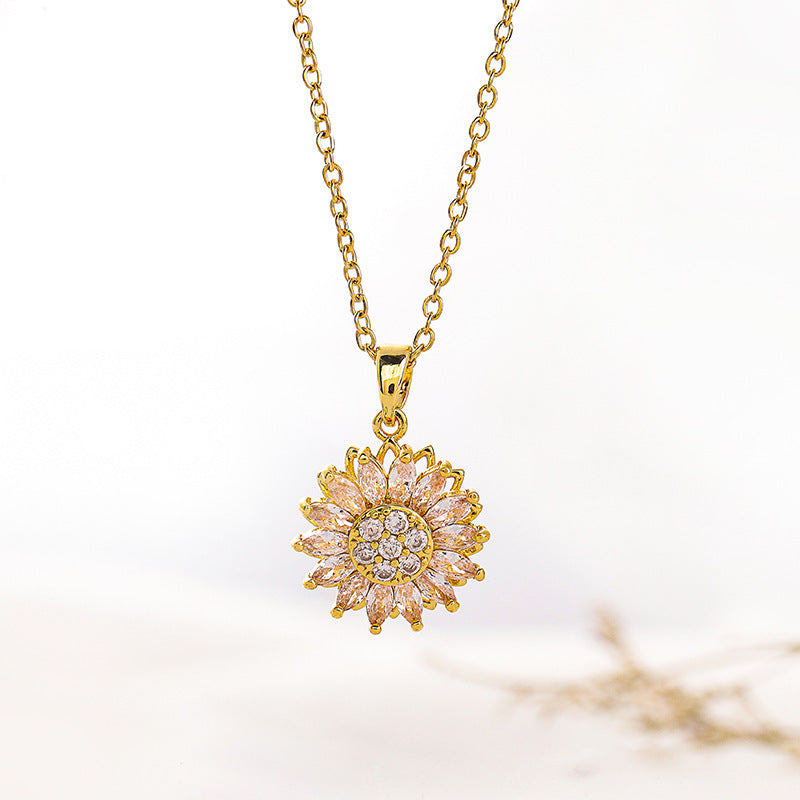 classic charm sunflower flower stainless steel necklace earrings fashion exquisite micro seed jewelry ring - lunastein