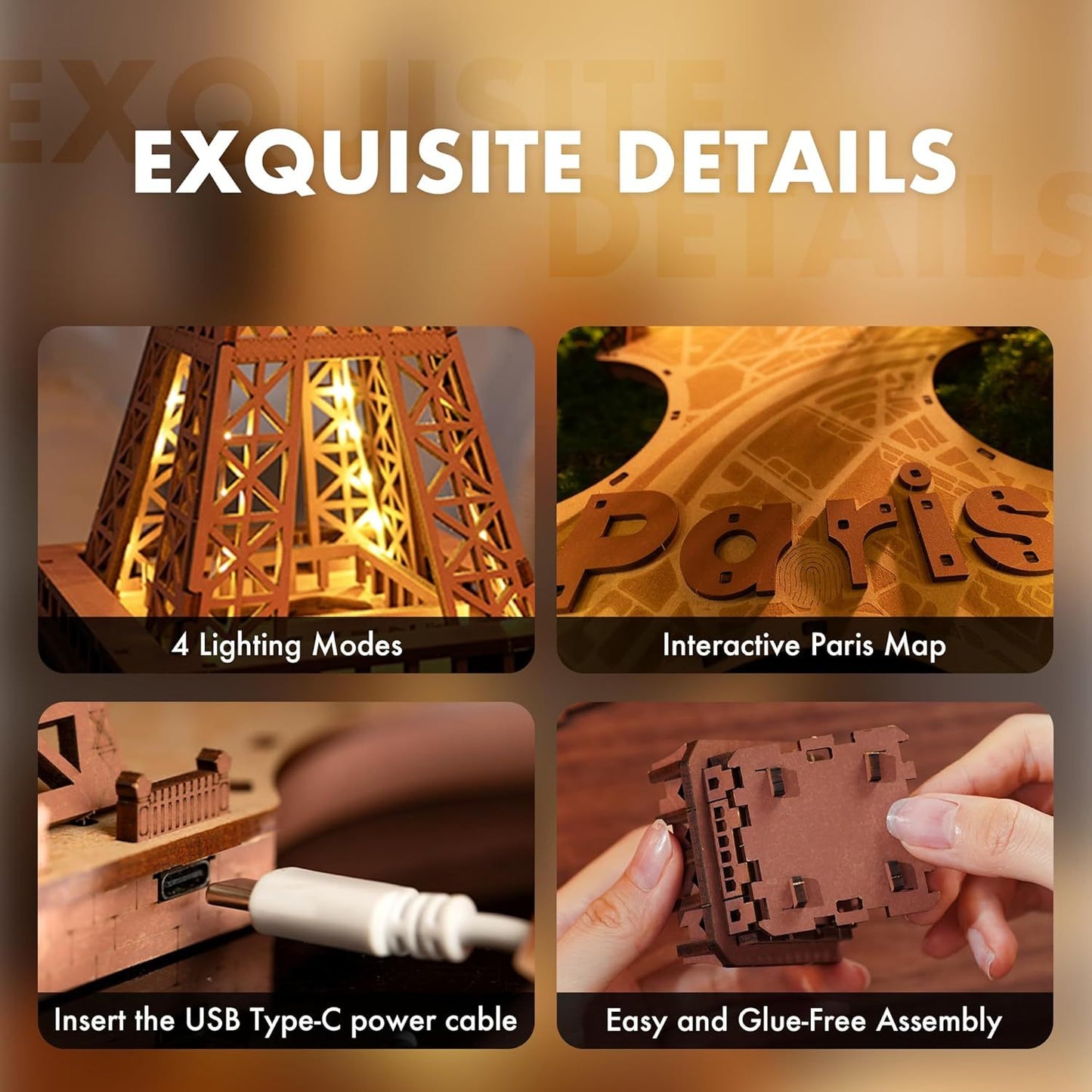 robotime rolife night of the eiffel tower large wooden puzzle with 4 light shows for gift tgl01
