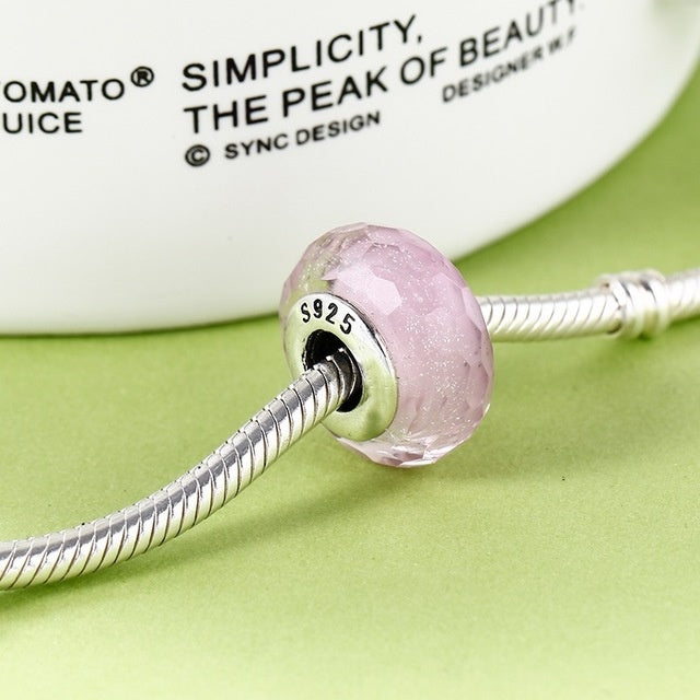 Blush Crystal Charm – Roséfarbene Glasperle in 925 Silber - Lunastein