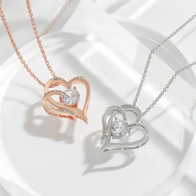 double love – herz-halskette mit rhinestones & zirkonia in rosé- oder weißgold - lunastein