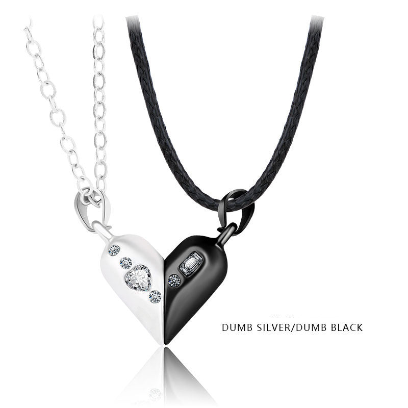 love couple necklace – magnetische herz-halskette für paare mit zirkonia - lunastein