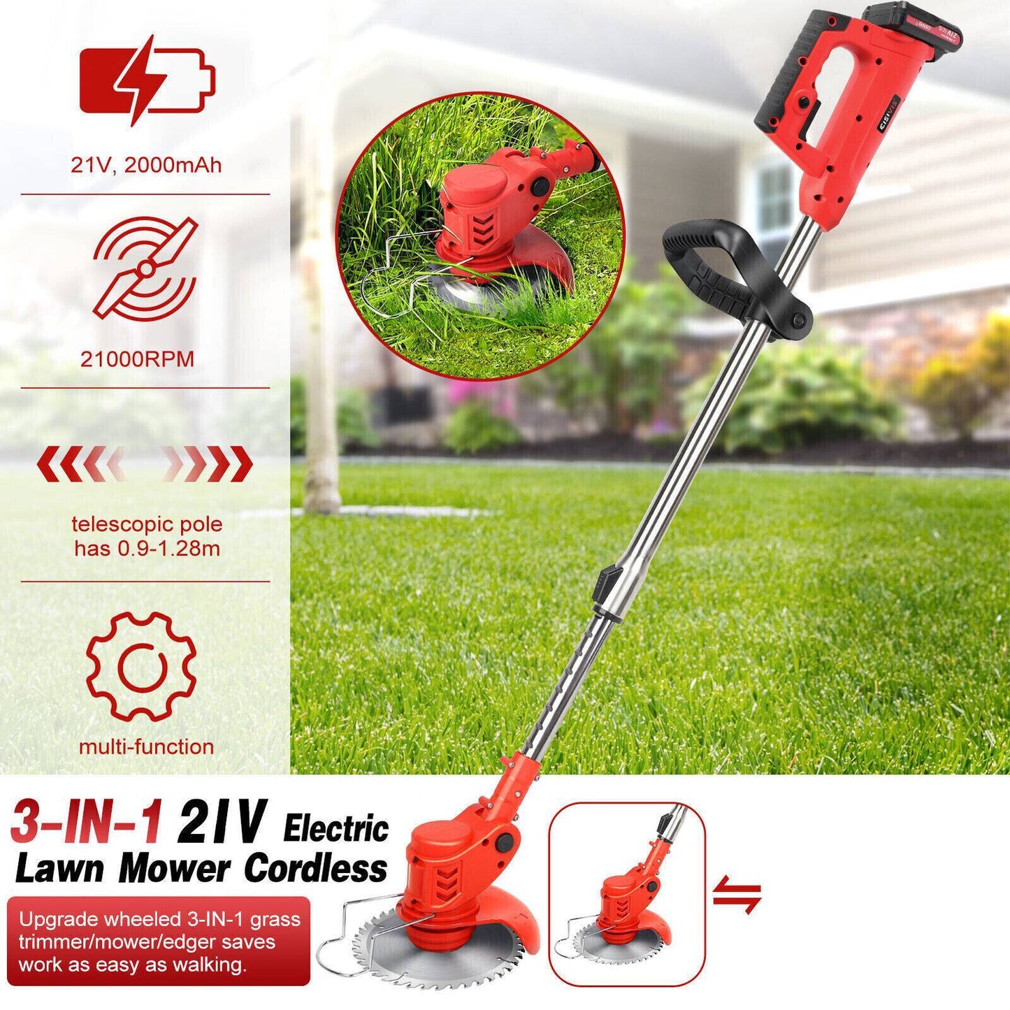 electric cordless lawn trimmer with 2 batteries and charger brush cutter brushcutter red schmuckneu