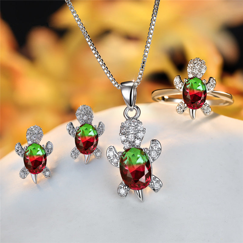 rainbow turtle necklace – schildkröten-kette mit zirkonia in 16 farben - lunastein
