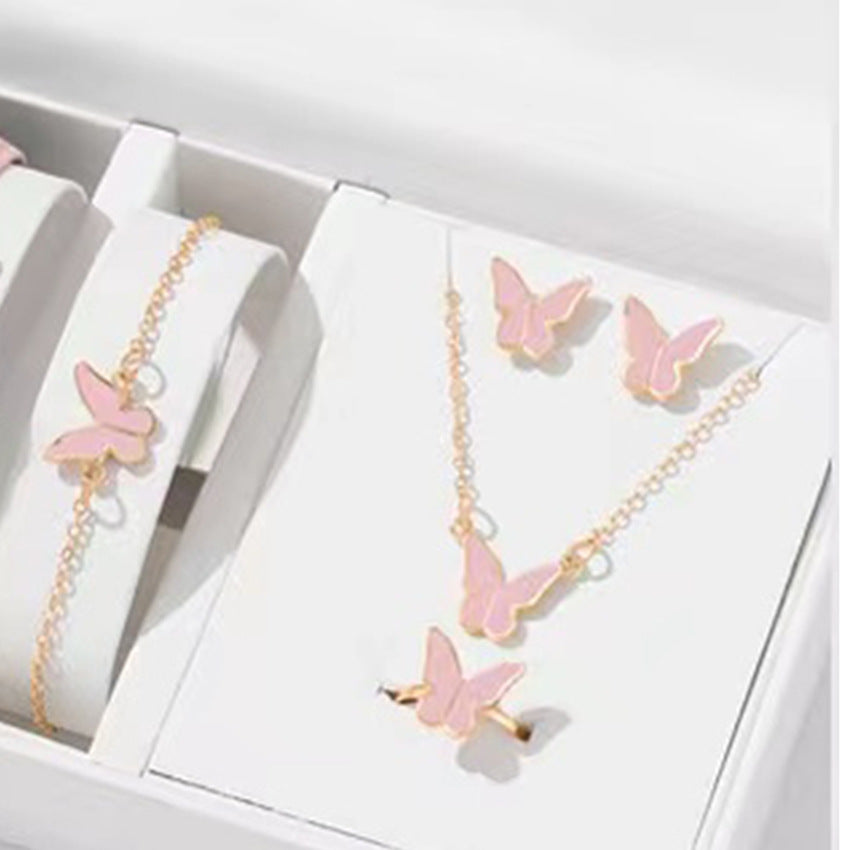 5pcs fashion butterfly pendants necklace earrings ring bracelet sets for women jewelry set bridal wedding jewelry gift - lunastein