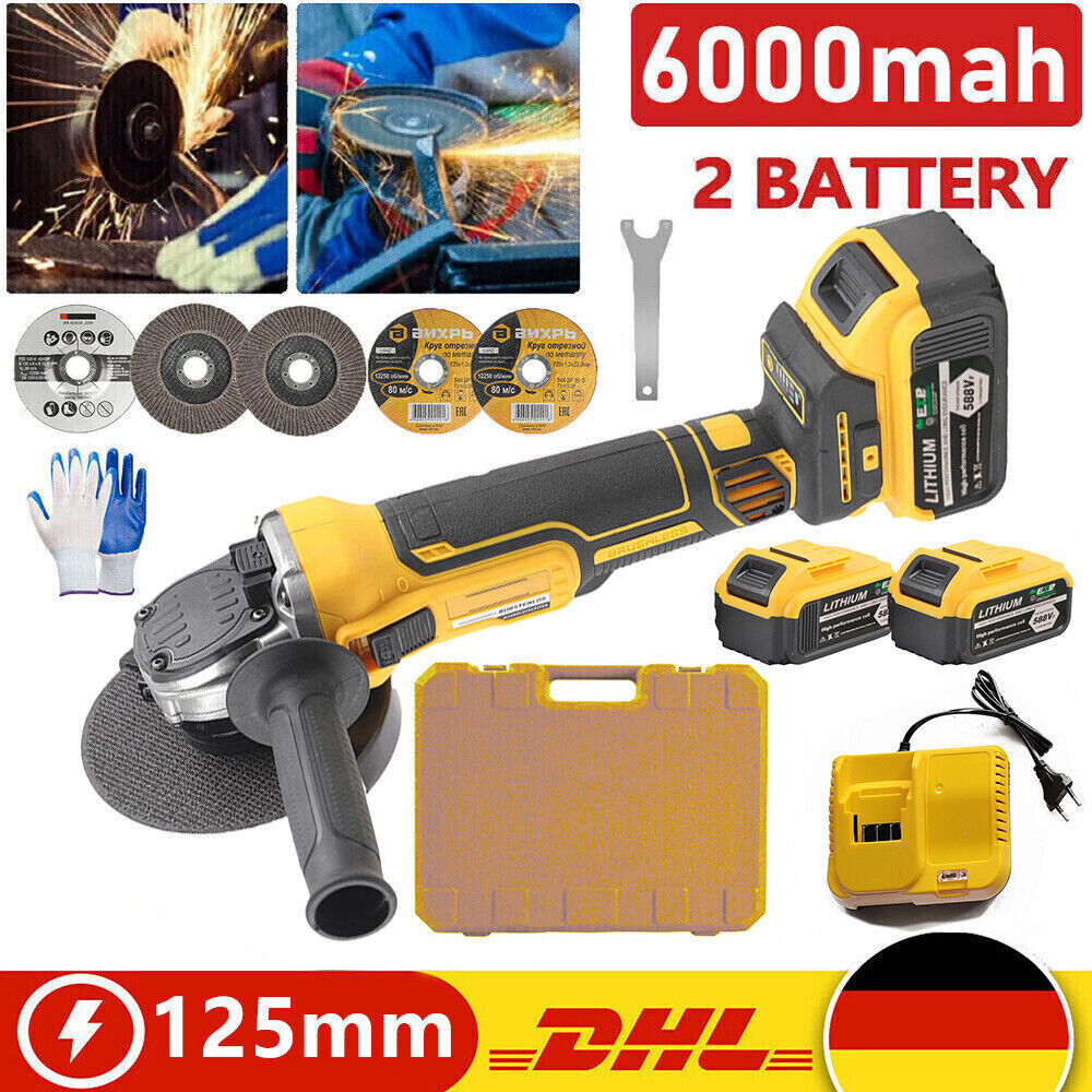 21v 125mm akku winkelschleifer trennschleifer schleifmaschine flex mit 2 akkus
