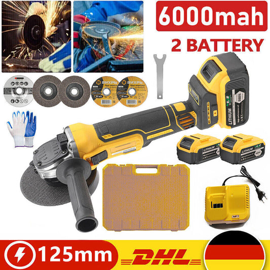 21V 125MM Akku Winkelschleifer Trennschleifer Schleifmaschine Flex Mit 2 Akkus