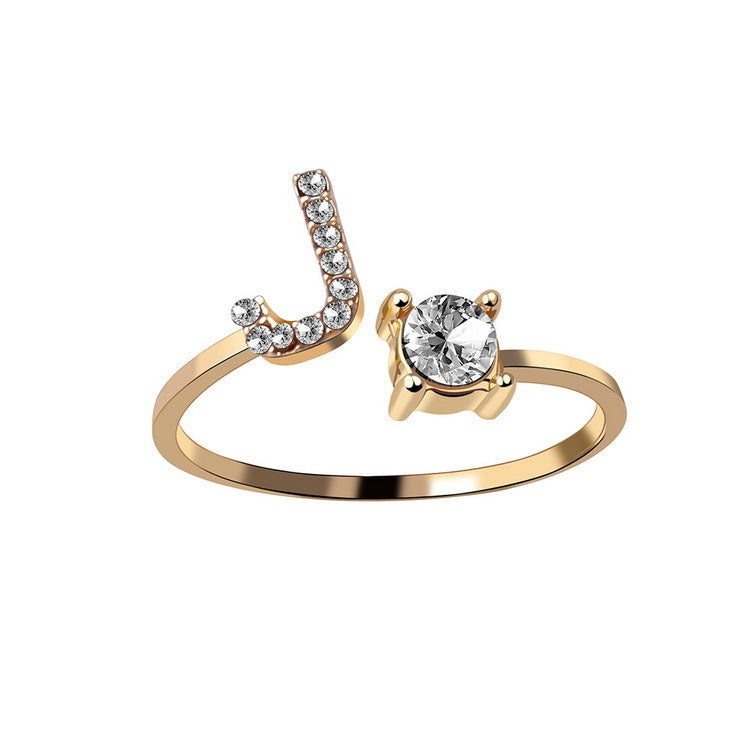 love letter – verstellbarer initialen-ring mit zirkonia in gold, silber oder roségold - lunastein