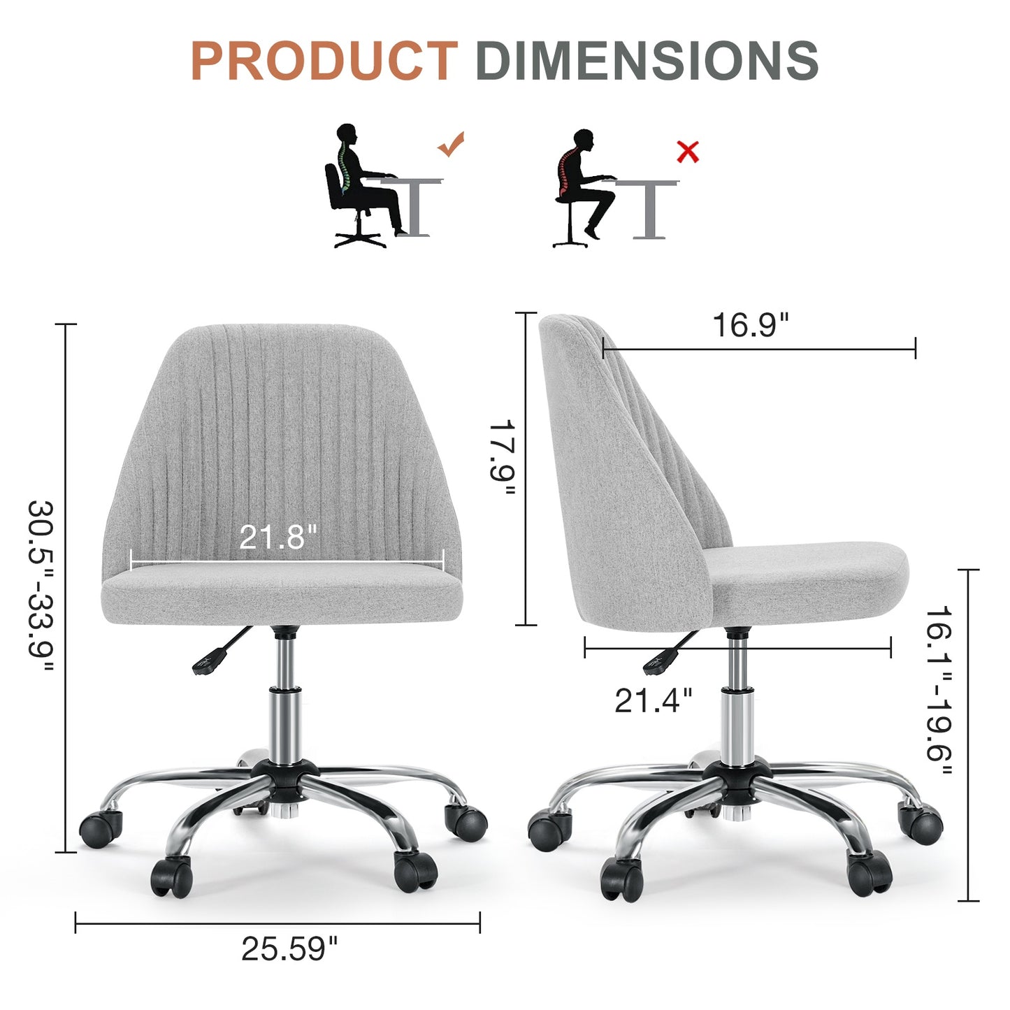 modern fabric armless adjustable swivel office desk chairs with wheels