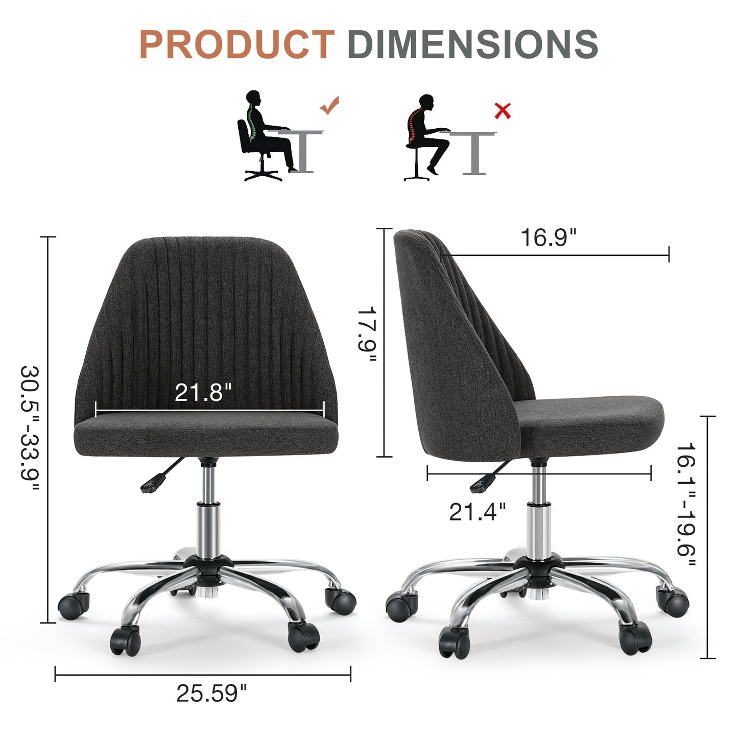 modern fabric armless adjustable swivel office desk chairs with wheels