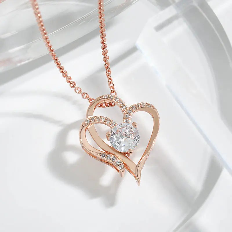 double love – herz-halskette mit rhinestones & zirkonia in rosé- oder weißgold - lunastein