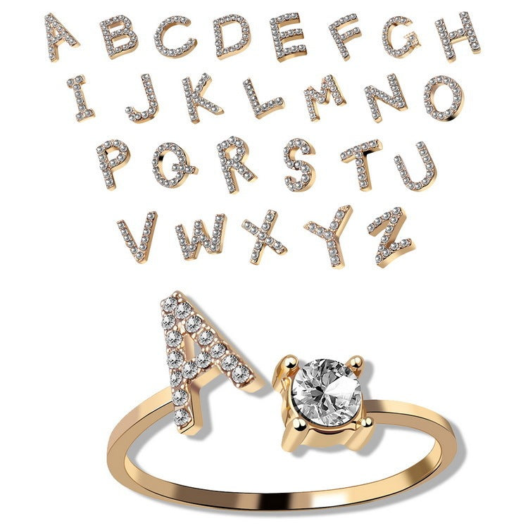 love letter – verstellbarer initialen-ring mit zirkonia in gold, silber oder roségold - lunastein