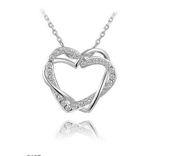 yiwu fashion jewelry factory jewelry customized double diamond heart necklace earring set - lunastein