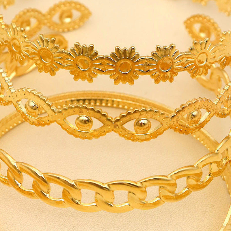 women's flower chain leaf eye bracelet set - lunastein