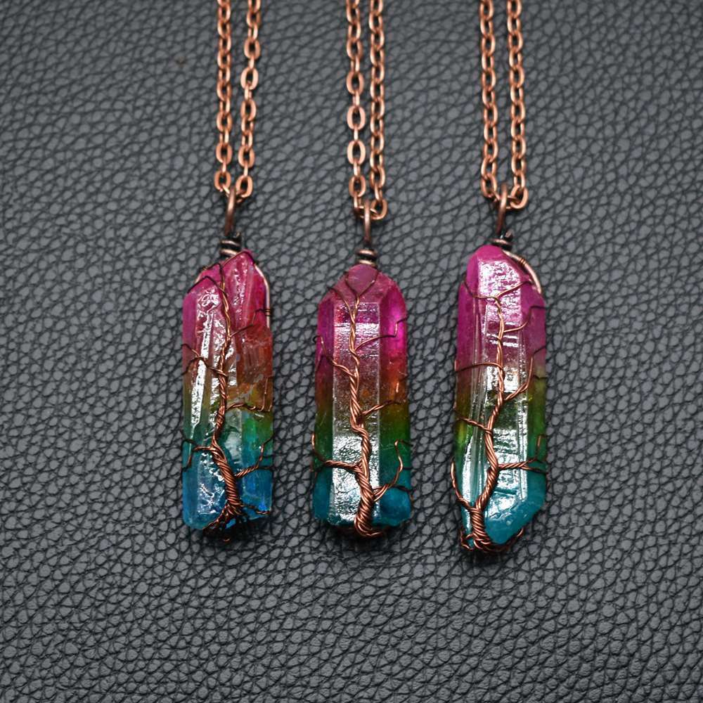 hot selling stone crystal pillar tree of life pendant ins fashion necklace schmuckneu