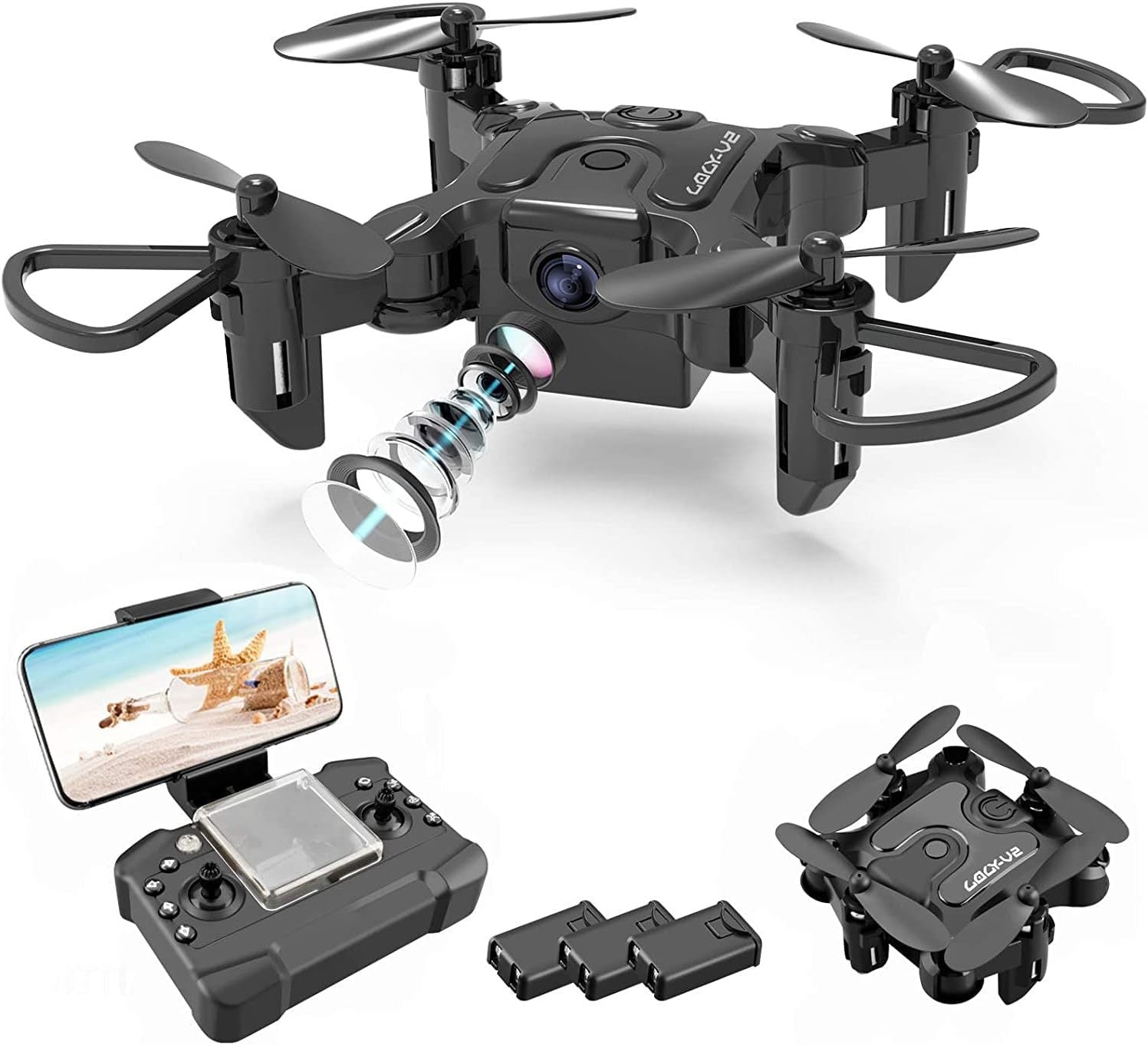 DE 4DRC V2 Mini Drone Selfie WIFI FPV With HD Camera Foldable Arm RC Quadcopter Toy SchmuckNeu