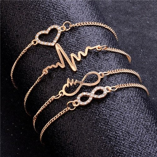 Modyle   Gold Color Crystal Wedding Bracelets Set CZ Stone Heart Bracelets Bangles For Woman - Lunastein