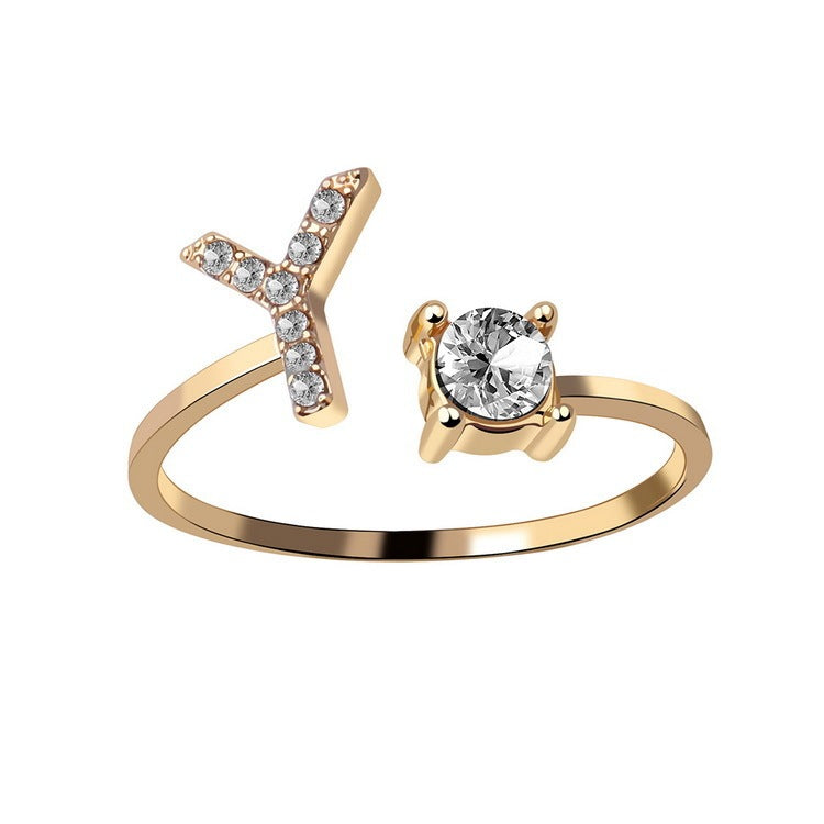 love letter – verstellbarer initialen-ring mit zirkonia in gold, silber oder roségold - lunastein