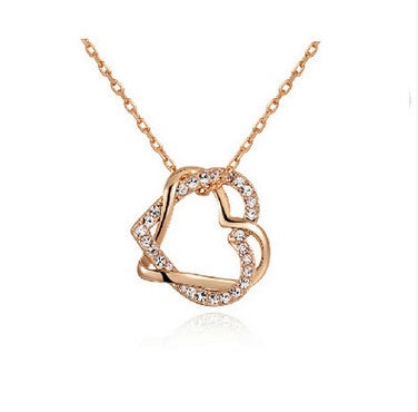 yiwu fashion jewelry factory jewelry customized double diamond heart necklace earring set - lunastein