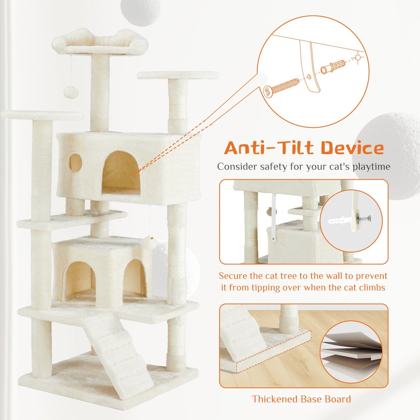 multi-functional cat tree house cat climbing frame, lounge and recreation area detachable toy, 54in dark blue schmuckneu