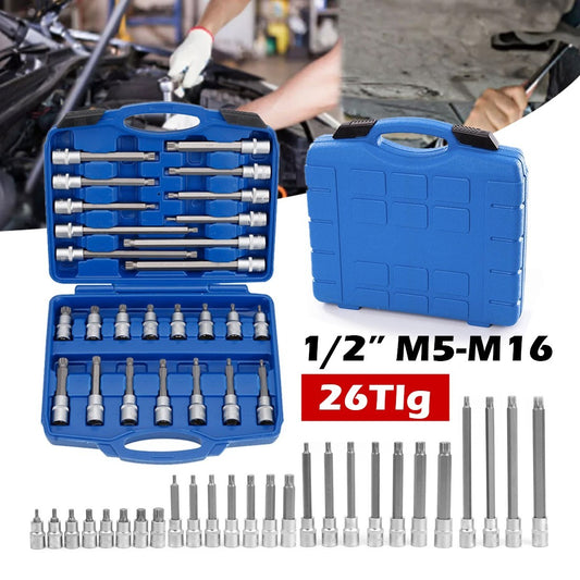 26 Pcs Internal Multi-tooth Socket Wrench Set Box Nut Tool Bit Box Nuts Long Short