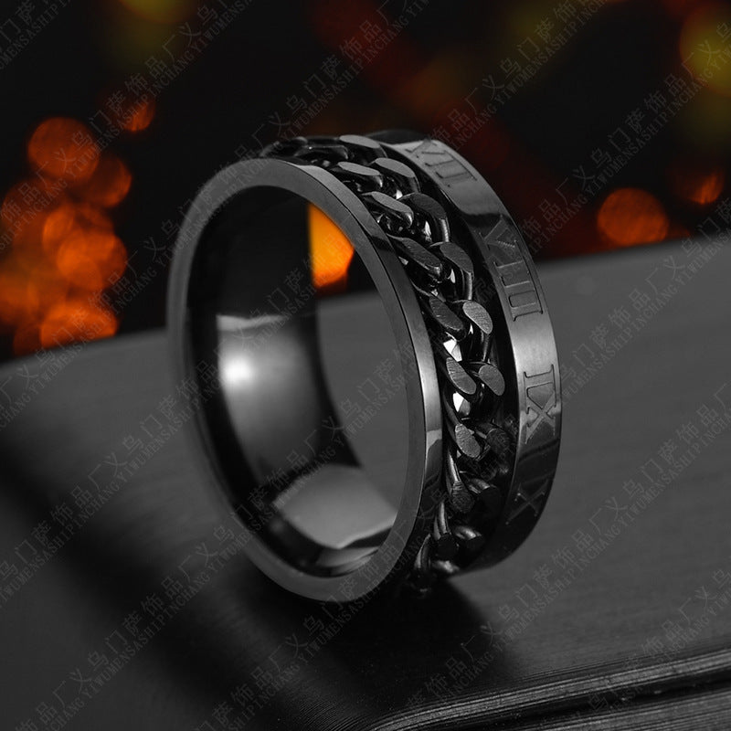 römischer kettenring – drehbarer titanstahl-ring mit zahlenprägung - lunastein