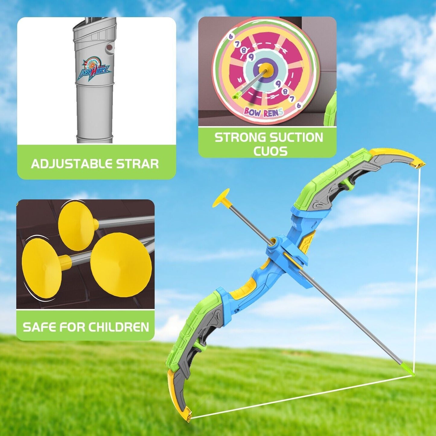de bow & arrow toy set, led-lit archery toy,10 suction cup arrows, targets and arrow holders, indoor and outdoor children's toys suitable for boys and girls.logistics is randomly sent by dhl,dpd