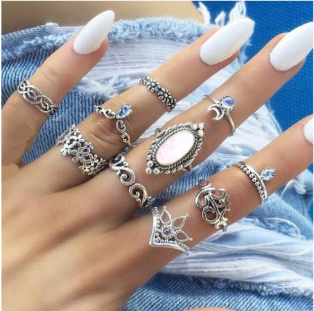 diamond z – 19 style ringsets mit funkelnden zirkonia & opal-akzenten - lunastein - schmuck