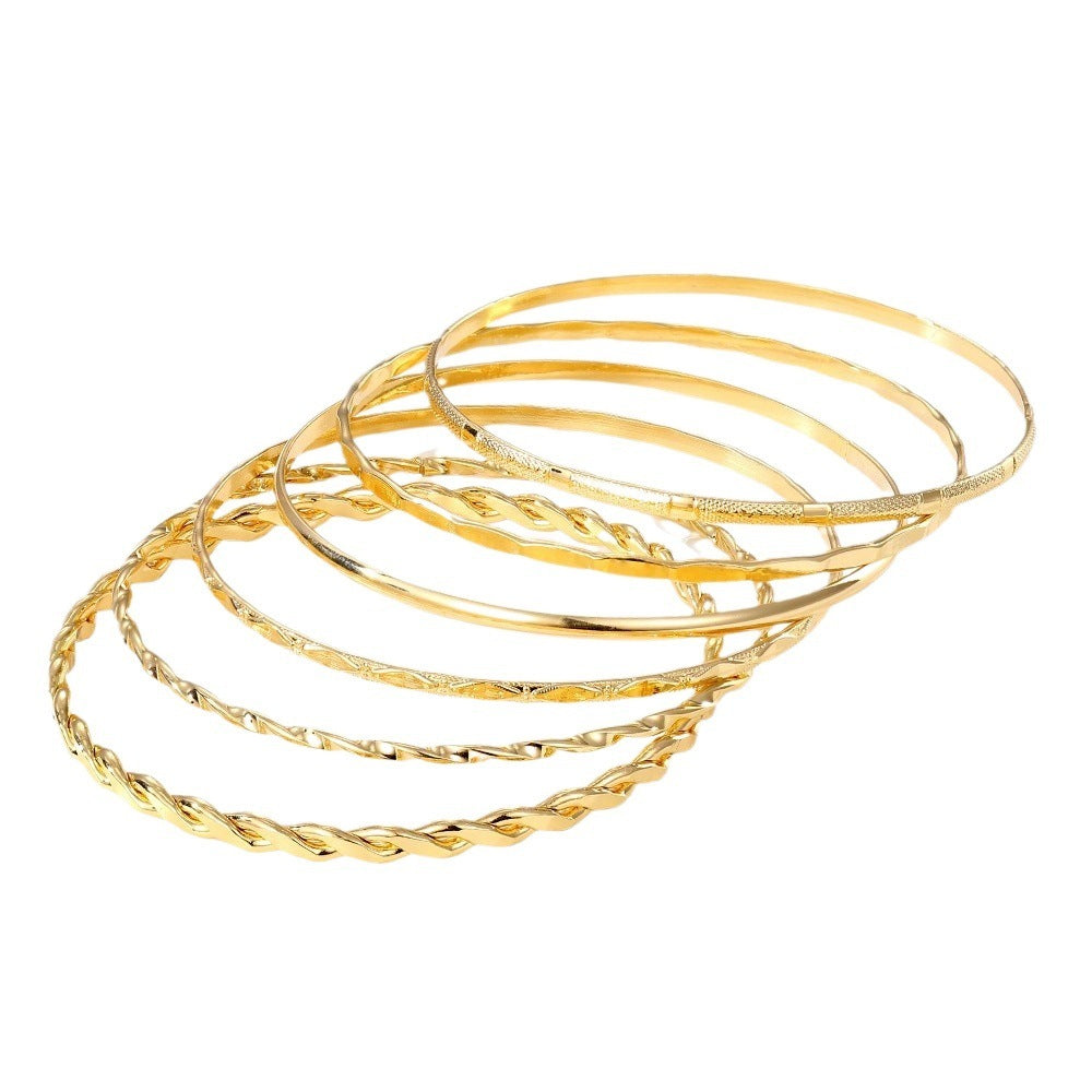 bohemian metal chain bracelet set for women geometric gold color thick link chain bangle female fashion jewelry - lunastein