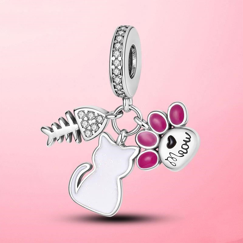 meow cat charm – katzenanhänger mit pfote, fischgräte & emaille - lunastein