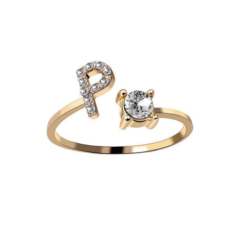 love letter – verstellbarer initialen-ring mit zirkonia in gold, silber oder roségold - lunastein