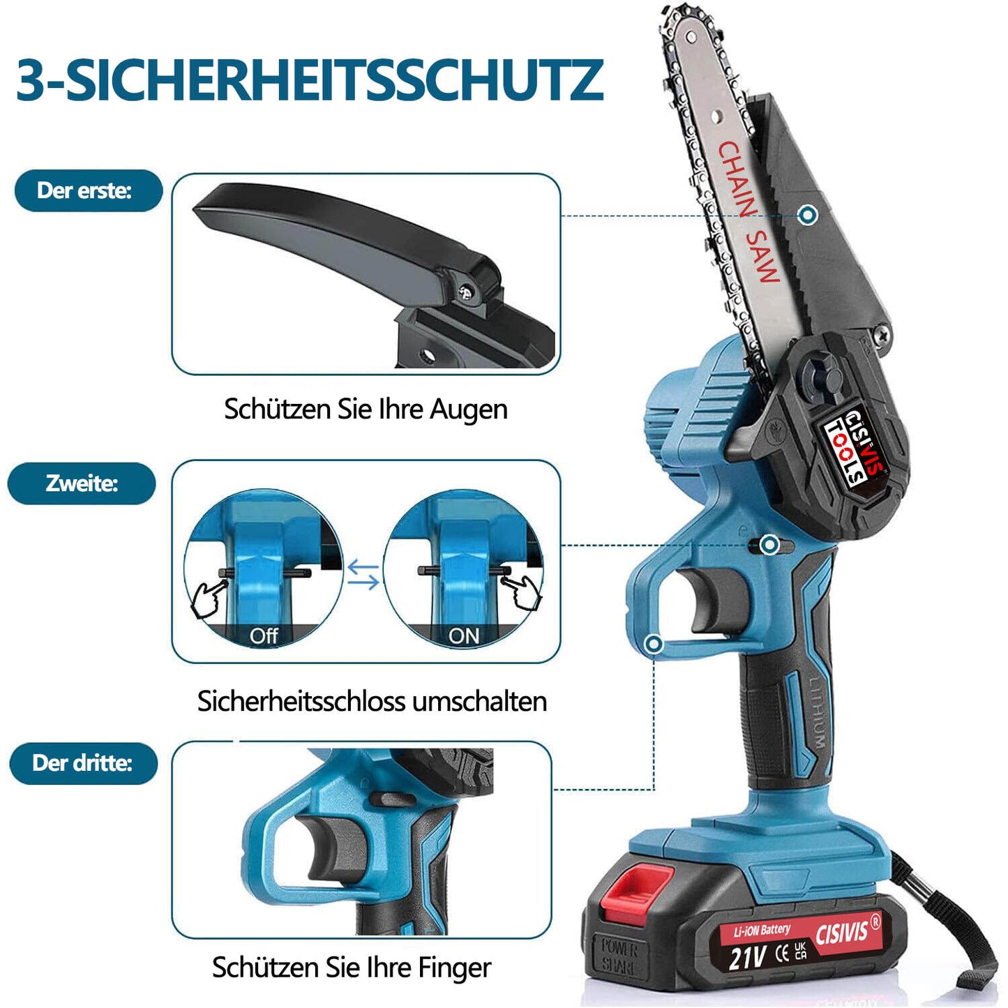21v mini chain saw 4-6 inch wireless single hand saw wood cutter 2 batteries