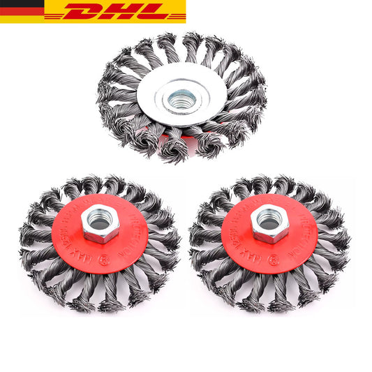 3x Pot Brush Wire Brush 125mm M14 Knotted Cone Brush Flex And Angle Grinder