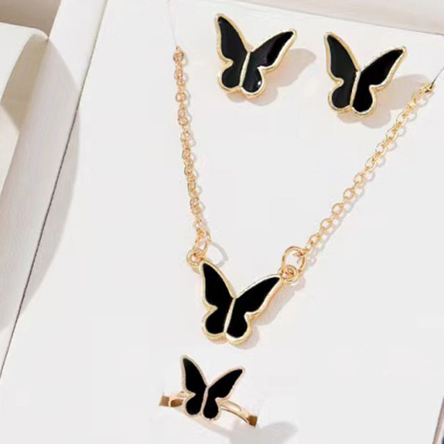 5pcs fashion butterfly pendants necklace earrings ring bracelet sets for women jewelry set bridal wedding jewelry gift - lunastein
