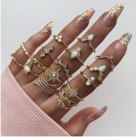 diamond z – 19 style ringsets mit funkelnden zirkonia & opal-akzenten - lunastein - schmuck