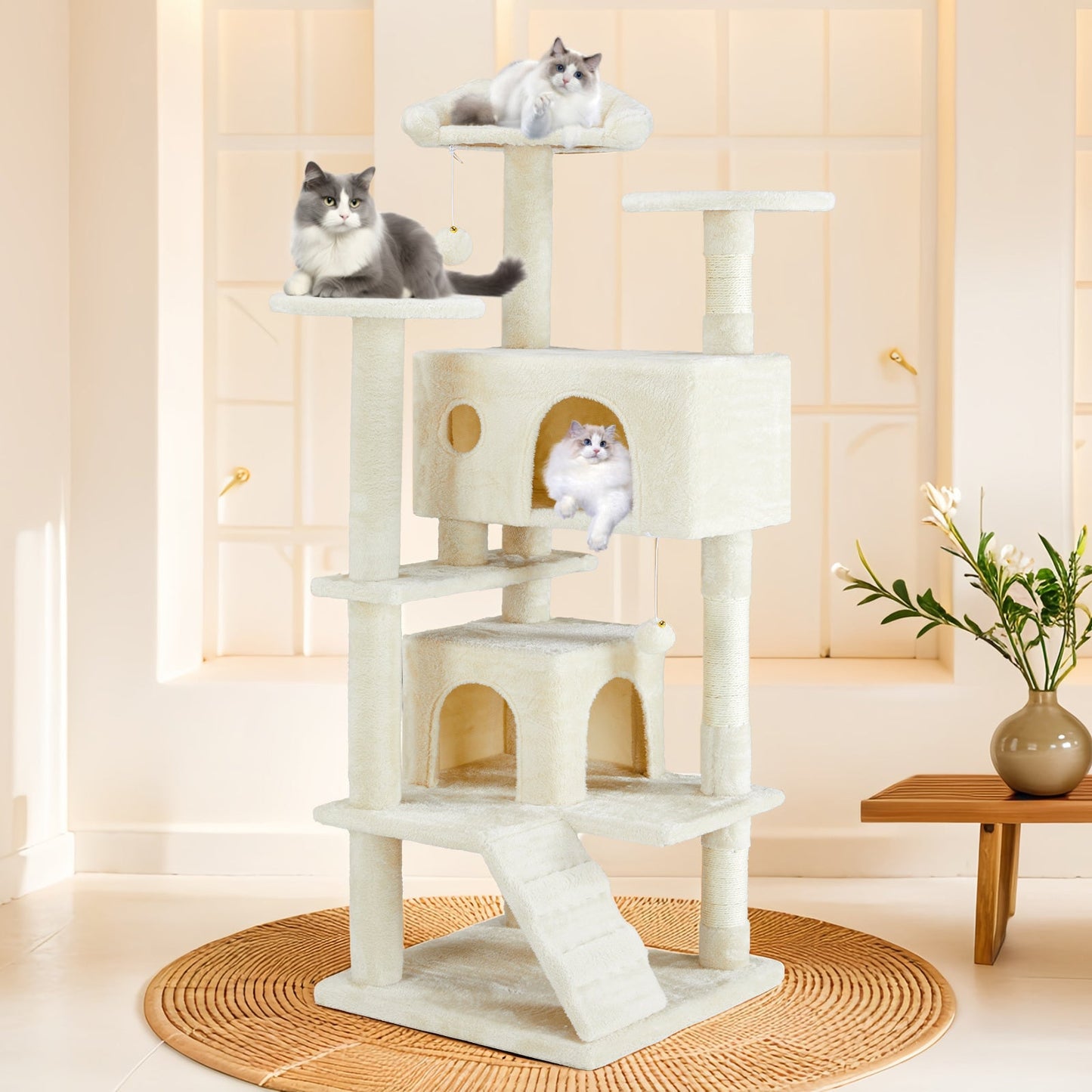 multi-functional cat tree house cat climbing frame, lounge and recreation area detachable toy, 54in dark blue schmuckneu