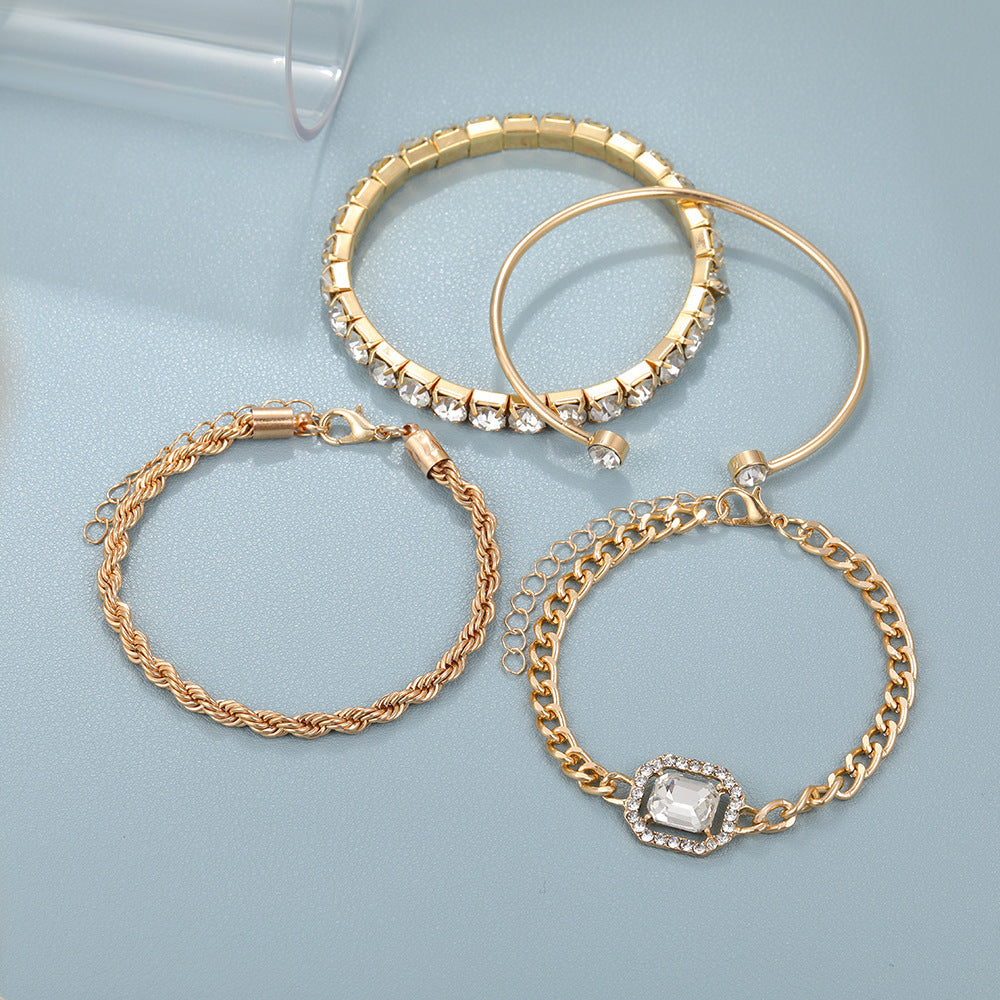 fashion jewelry 4 pcs crystal bracelet set bohemian design for women vintage luxury twisted cuff chains armband jewelry accessories - lunastein