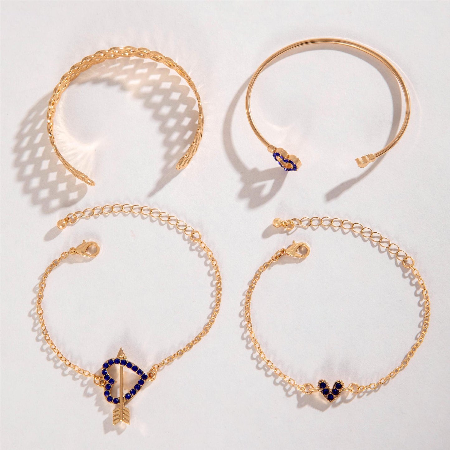 4pcs blue flower love butterfly bracelet set with rhinestones design valentines day - lunastein