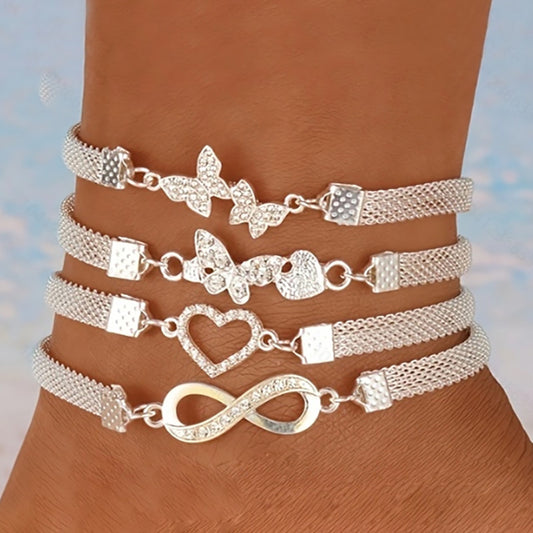 Infinity Grace – 4-teiliges Silber-Fußkettchen-Set mit Symbolen - Lunastein - Schmuck