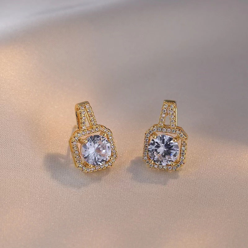 fashion jewelry set zircon gem pendant chain choker necklace for women gold color stud earring statement wedding ring - lunastein
