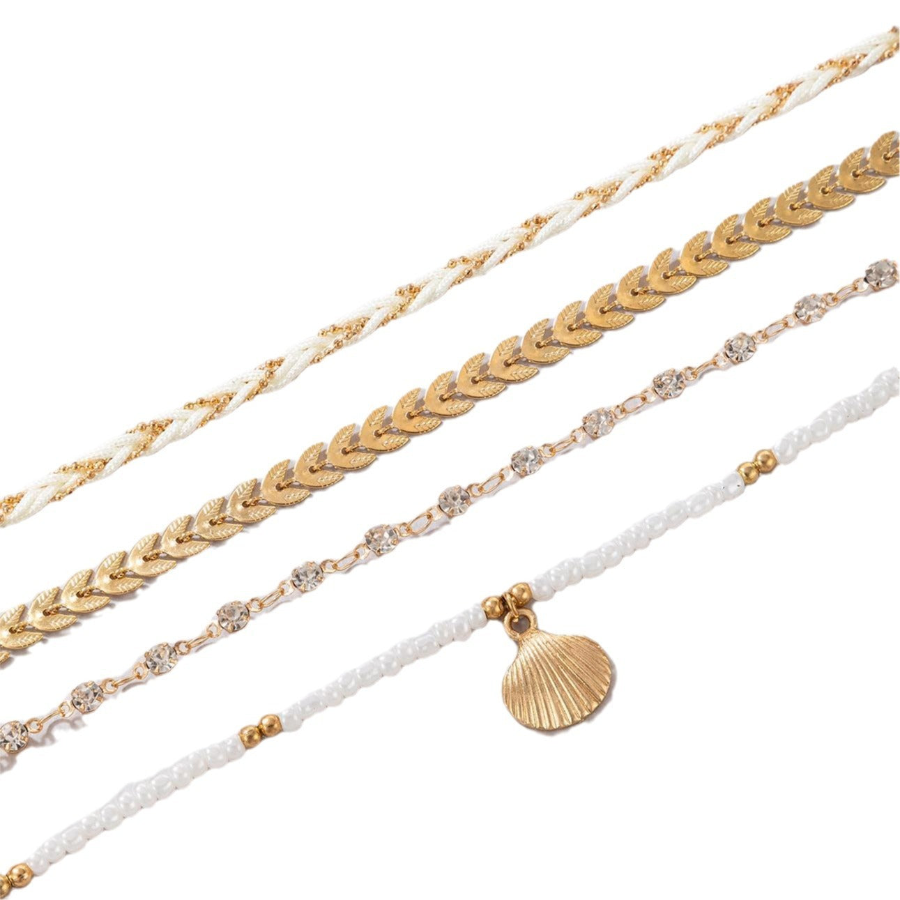 4pcs set bohemian woven rope foot chain for men and women geometric alloy black beads dropping oil anklet set summer fashion jewelry - lunastein