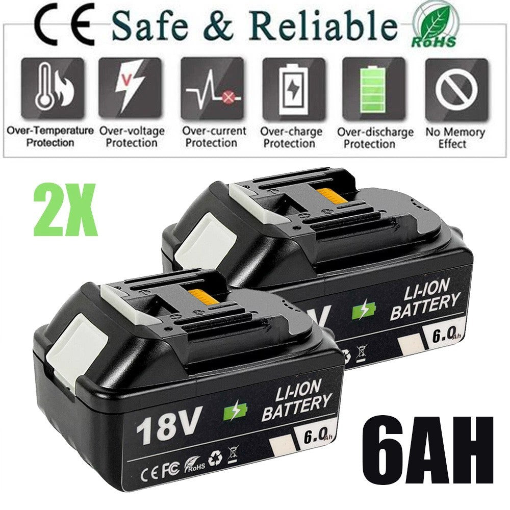 2x 6ah battery for battery 18v bl1860b bl1850b bl1840b bl1830b charger
