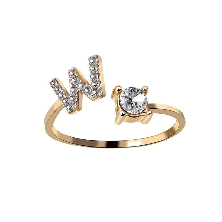 love letter – verstellbarer initialen-ring mit zirkonia in gold, silber oder roségold - lunastein