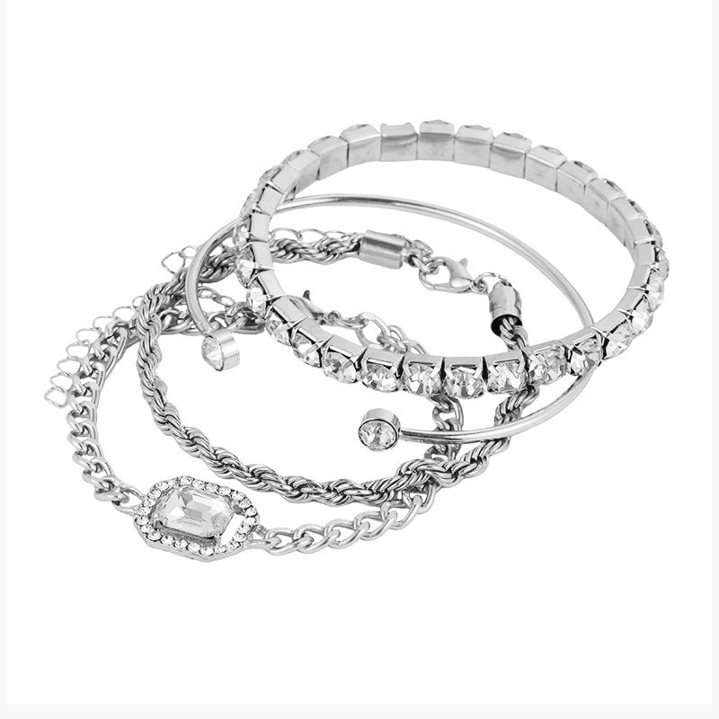 Fashion Jewelry 4 Pcs Crystal Bracelet Set Bohemian Design For Women Vintage Luxury Twisted Cuff Chains Armband Jewelry Accessories - Lunastein