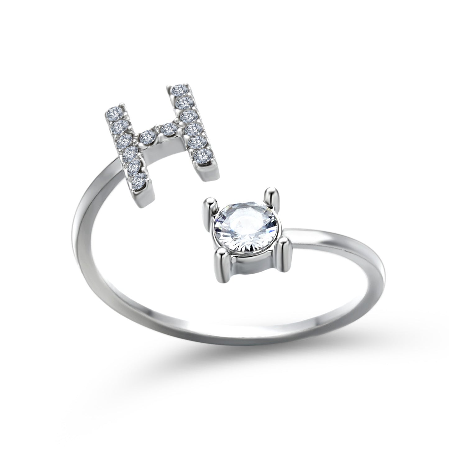 love letter – verstellbarer initialen-ring mit zirkonia in gold, silber oder roségold - lunastein