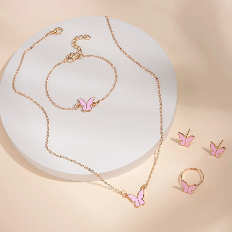 5pcs fashion butterfly pendants necklace earrings ring bracelet sets for women jewelry set bridal wedding jewelry gift - lunastein