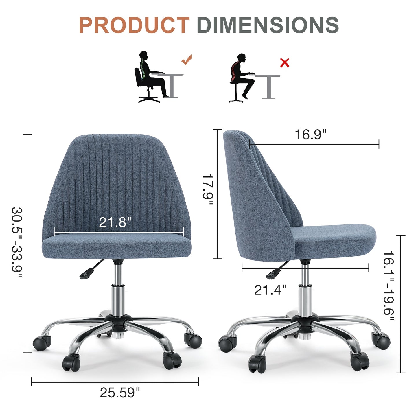 modern fabric armless adjustable swivel office desk chairs with wheels