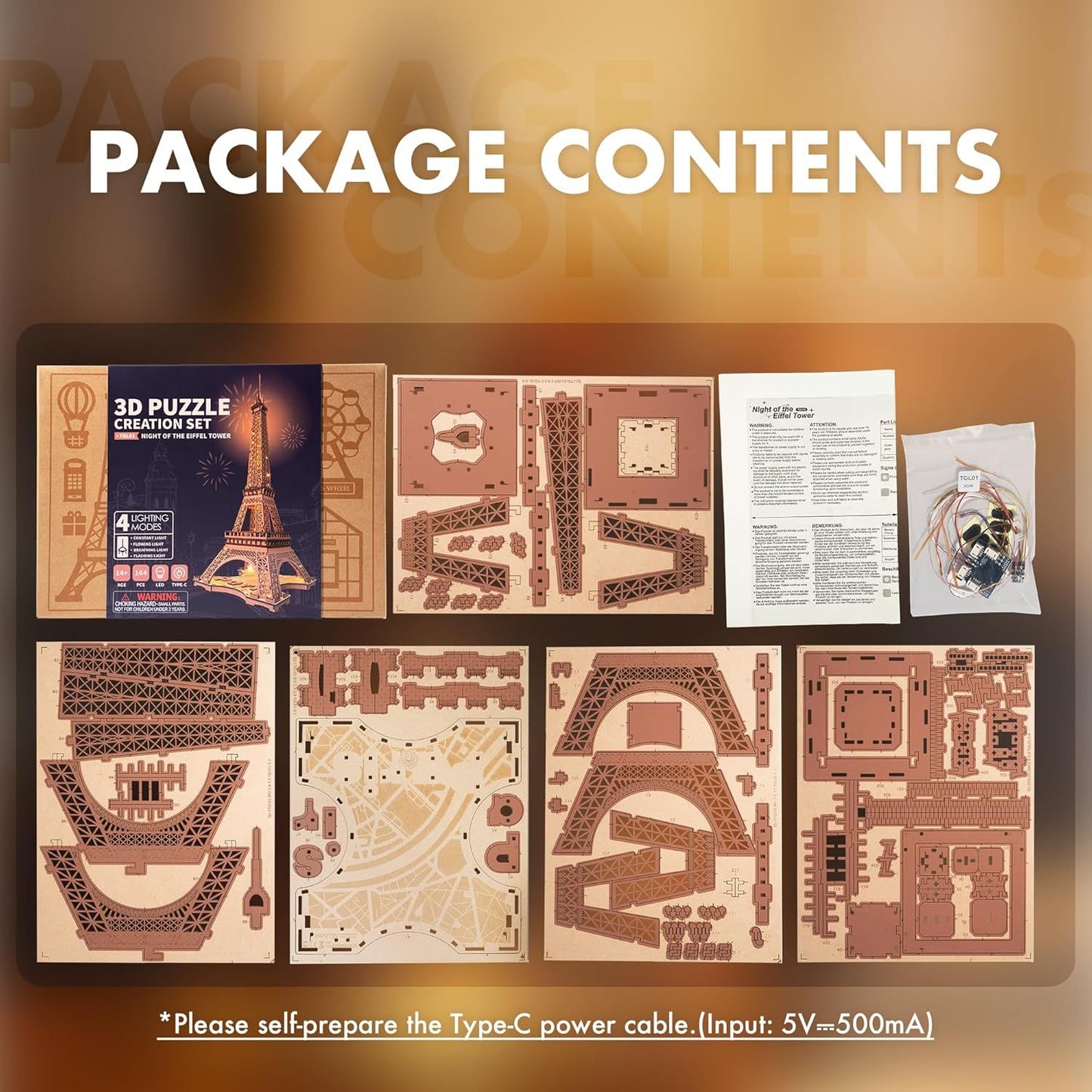 robotime rolife night of the eiffel tower large wooden puzzle with 4 light shows for gift tgl01